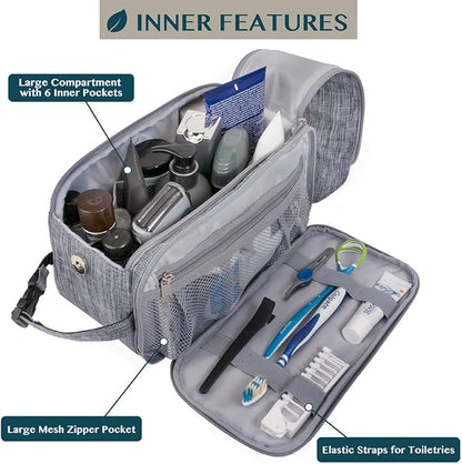 PAVILIA Toiletry Bag for Men, Travel Essentials Shaving Dopp Kit, Mens Travel Bag Toiletries Organizer Case for Grooming, PU Leather Water Resistant Cosmetic Bag Pouch (Heather Grey)