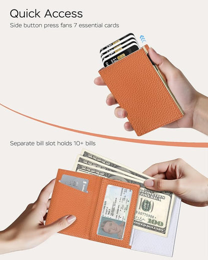 Women's Small Wallet - Sleek & Secure - RFID Blocking Compact Wallet with Slim Lightweight Pop Up Credit Card Holder, Premium Leather Capacity 11+ Cards Plus Cash & ID, Gift for Her
