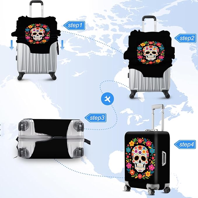ANNA QUEEN Halloween Travel Luggage Cover Suitcase Protector Suitcase Cover Anti-Scratch,Stretchable Luggage Travel Bag Cover Washable (SKull, XL(fits 29-32Inch suitcase)