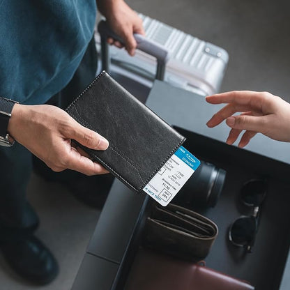 VULKIT Passport Holder for Travel, Rfid Blocking Passport Cover, Slim Travel Wallet for Men & Women, Charcoal Black