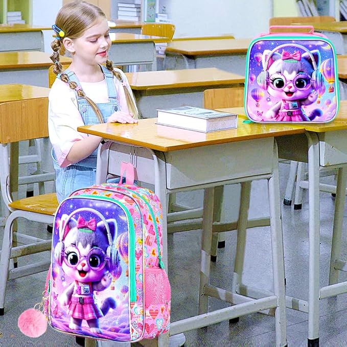 WZLVO 3PCS Kids Backpack for Girls, Unicorn Dinosaur Animal Prechool Elementary Kindergarten School Bookbag with Lunch Box