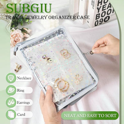 Jewelry Organizer Case Travel Clear Earring Organizer Case Transparent Jewelry Storage Book (Light blue, With 80 Pcs small Jewelry Pouches)