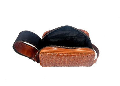 10" Premium Leather Toiletry Travel Pouch With Waterproof Lining | King-Size Handcrafted Vintage Dopp - Kit Gift for Father's Day By Aaron Leather Goods