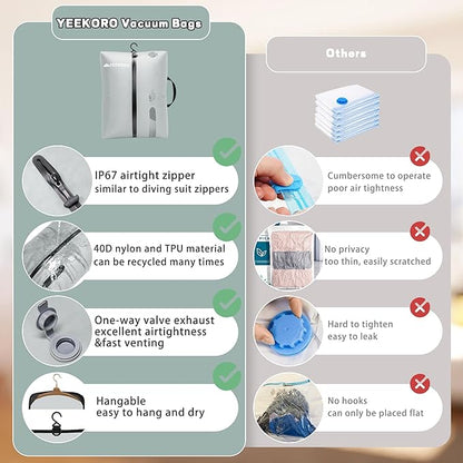 Vacuum Bags for Travel, Professional IP67 Reusable Vacuum Compression Bags for Travel Suitcases and Backpack, Durable Space Saver Bag (1 PACK, No Pump)