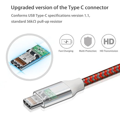 Fasgear USB C to USB A Cables 3 Pack 10ft Long 3A Fast Charging Type-C 2.0 Charger Cable Braided Compatible with Galaxy S21 Plus Note 10 S9 S8 A60 A5/LG V20 G6/Moto G/PS5 Controller (Gold/Red/Purple)