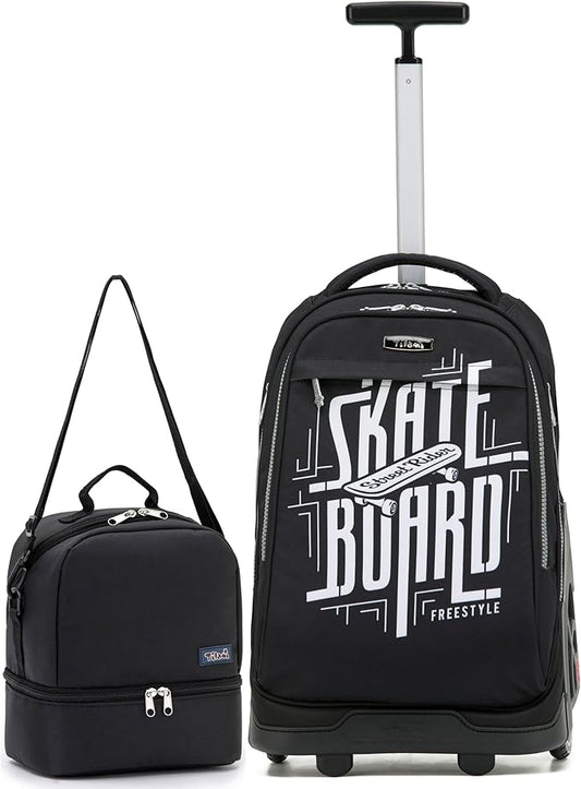 NEW TILAMI 19 Inch Rolling Backpack with Lunch Bag for Girls Boys Wheeled Laptop Backpack Durable Carry-on Bag School Travel, Skate Board
