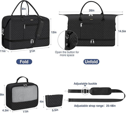 Weekender Bag for Women, Travel Duffel Bag Carry On Overnight Bag with Shoe Compartment Large Nylon Travel Weekend Tote Bag