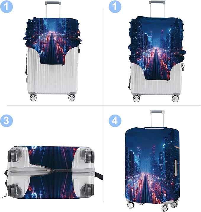 Luggage Cover Washable Suitcase Protector Anti-scratch Suitcase cover Fits 20-34 Inch Luggage (City Night, L(28-30inch suitcase))