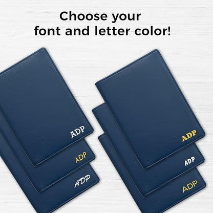 Personalized Monogrammed Navy Leather RFID Passport Wallet