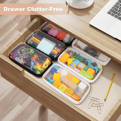 3PCS Clear Hard Shell Zipper Case,Toy Organizers and Storage Box,Clear Toiletry Cosmetic Case,Travel Makeup Bags, Diaper Bag Organizer,Pencil Case,Stackable Portable Transparent Zipper Pouches White-S