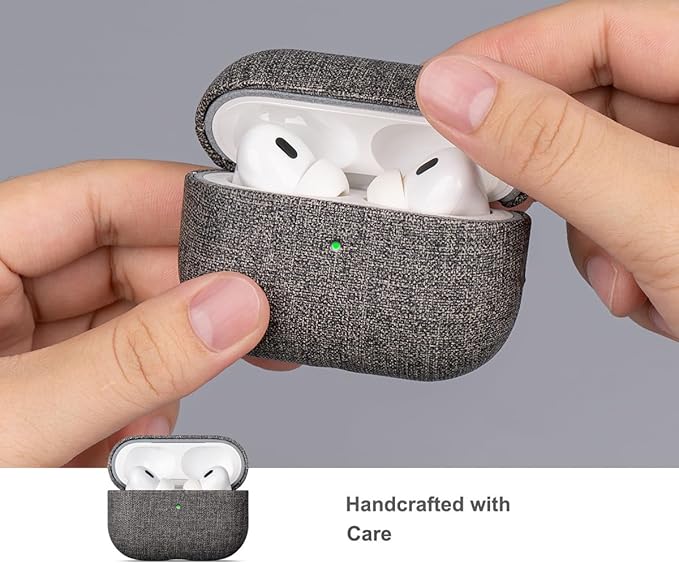 LOPIE for AirPods Pro 2nd Generation Case (Not for 3rd Gen) - Canvas Style Vegan Leather - Protective Hard Shell Cover for Men/Women - Handmade for AirPods Pro 2 Case Cover - Gray