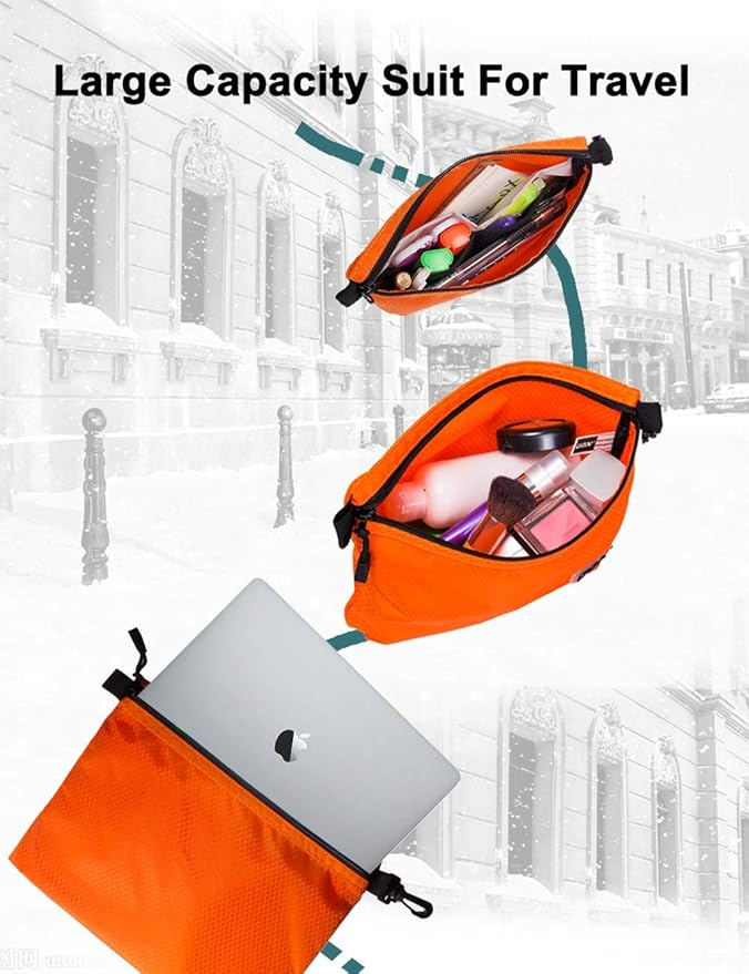 GOX 3 Pack Travel Toiletry Bag for Men Carry On Packing Organizer Zipper Pouch Portable Cosmetic Pouch Accessory Document Electronics (Orange)