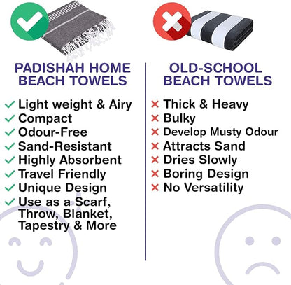 Turkish Beach Towels, Bulk Case of 12 | Oversized, Quick Dry, Sand Free | 100% Cotton, Large 38x71 Towels for Beach, Pool, Travel | Ultra-Soft, Compact, Absorbent | Black