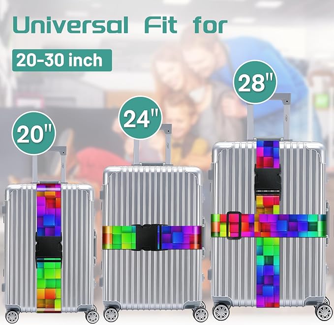 Slohif Luggage Straps for Suitcases Travel Belt Accessories Luggage Connector Identifiers Over Handle with Buckle Unique Nylon Adjustable Strap for Sleeping Bag Car Seat Color Square (2 Pack)