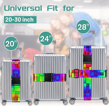 Slohif Luggage Straps for Suitcases Travel Belt Accessories Luggage Connector Identifiers Over Handle with Buckle Unique Nylon Adjustable Strap for Sleeping Bag Car Seat Color Square (2 Pack)