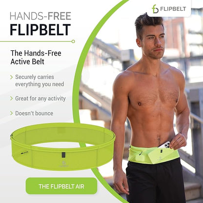 FlipBelt Lightweight Running Air Belt, Fitness and Running Fanny Pack for Women and Men, Non Chafing Waist Band Pack for Phone, Keys, Money, Moisture Wicking Storage Belt, USA Company Neon Yellow