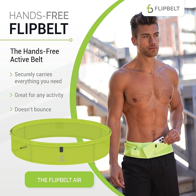 FlipBelt Lightweight Running Air Belt, Fitness and Running Fanny Pack for Women and Men, Non Chafing Waist Band Pack for Phone, Keys, Money, Moisture Wicking Storage Belt, USA Company