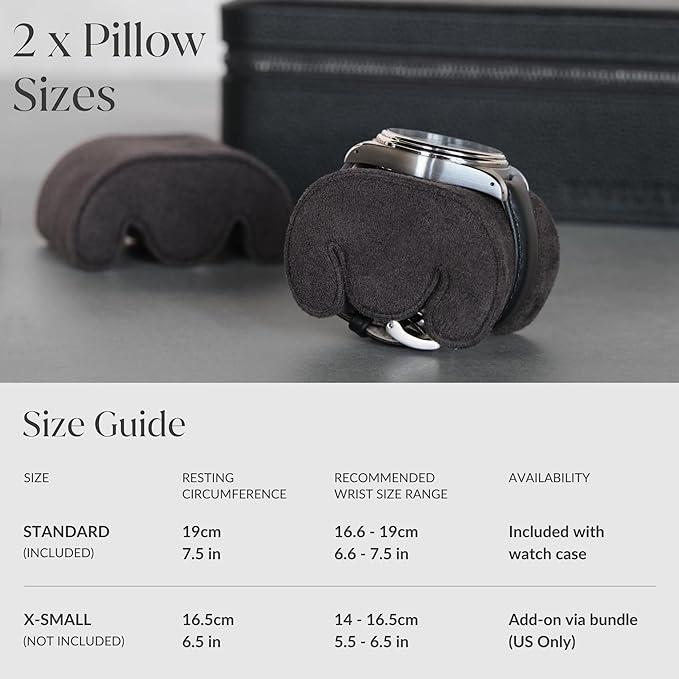 TAWBURY Watch Case - 2 Slot Watch Box for Men & Women with Genuine Top-Grain Leather Exterior, Metal Zipper and Extra Wide Pillows for Large Watches (Black)