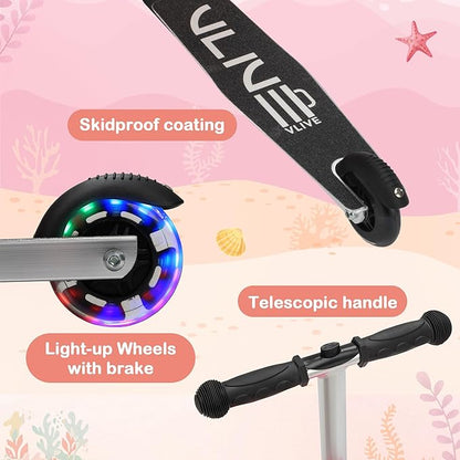 VLIVE Kids Scooter Luggage with Backpack 2-in-1 Set, 30L Ride-On Suitcase + 10L Backpack, Durable EVA Material, Lightweight Foldable, Wheels for Girls Aged 4-8, Mermaid Design