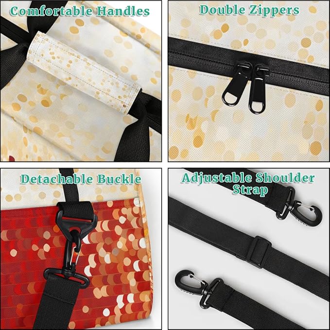 Personalized Kids Sports Duffel Bag with Name Custom Weekender Overnight Bag for Boys Girls Gym Bag Travel Dance Gymnastics Duffel Bag, Red Glitter Golden Shiny