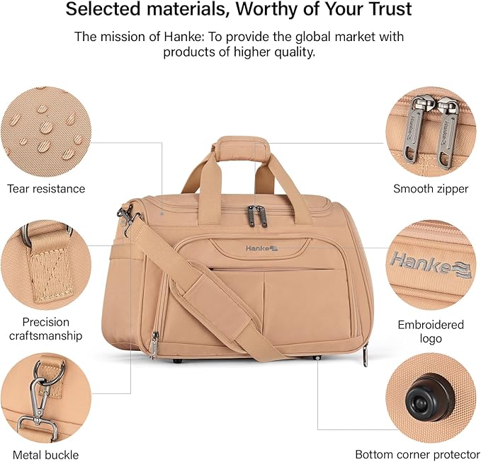 Hanke Carry On luggage Bags for Travel, Large Foldable Duffle Bag for Travel, Softside Lightweight Travel Bag Carry On Bags for Airplanes Women, Travel Tote Bags for Women Men.（Pink）
