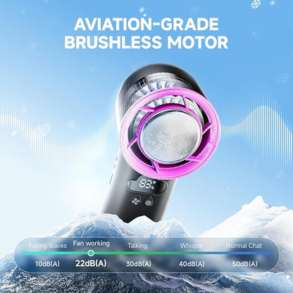 [2025 Upgrade Portable Cooler Handheld Fan, [Coldest Turbo Hand Fan] 15000RPM 24H Max Cooling Time Highly Speed (1-100) Hand Fan, Collapsible Mini Small for Travel, Office (Grey)