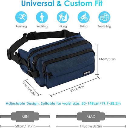 AGPTEK Fanny Pack for Women Men, RFID Large Capacity Waist Wallet Bag, Adjustable & Waterproof Bum Belt Pouch for Travel, Running, Shopping, Hiking, Dog Walking, Cycling, Climbing