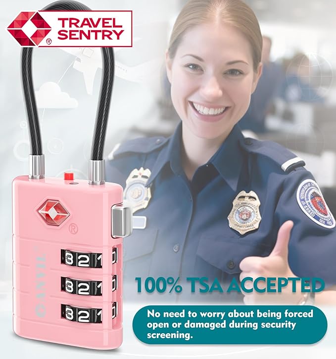 ANVIL TSA Approved Luggage Locks – High Security TSA008 Combination Travel Locks with Inspection Indicator for Suitcases and Backpacks. (3, Pink)