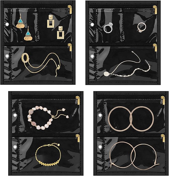 Yotako Travel Jewelry Organizer Case-Jewelry Storage Book Binder with Clear Zipper Velvet Pouch for Travel Home, Jewelry Bags for Earrings, Rings, Necklace, Bracelet (Inner Pages, 4 PCS)