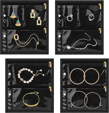 Yotako Travel Jewelry Organizer Case-Jewelry Storage Book Binder with Clear Zipper Velvet Pouch for Travel Home, Jewelry Bags for Earrings, Rings, Necklace, Bracelet (Inner Pages, 4 PCS)