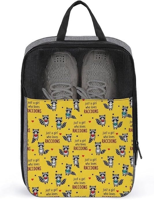 Reusable Portable Sneaker Bags Travel Shoe Bags for Storage and Packing Shoes Storage Pouch (Just A Girl Who Loves Cute Raccoon)
