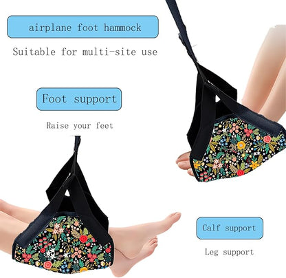 Airplane Foot Hammock for Plane Travel Ajustable Foot Rest for Plane Comfort Sling Airplane Gadgets for Adult Long Fling,Plane Travel Essentials (Lush Flower)
