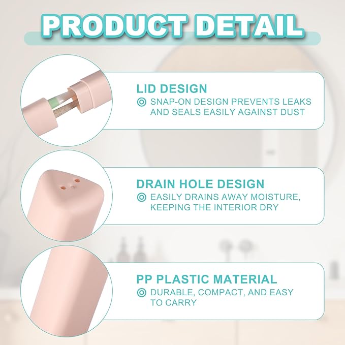 uxcell 4Pcs Travel Toothbrush Case, 8.27 x 1.38 Portable Travel Toothbrush Holder, Plastic Toothpaste Container for Bathroom, Gym, Business Trip, Camping, Pink