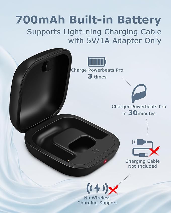 Charging Case Replacement Compatible with Powerbeats Pro - 700mAh Battery Portable Earbuds Charger Case with Bluetooth Pairing Black