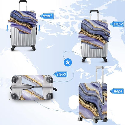 FOREVER QUEEN Luxury Golden Purple Marble Luggage Cover Suitcase Protector Suitcase Cover Anti-Scratch,Stretchable Bag Cover Washable Durable Polyester