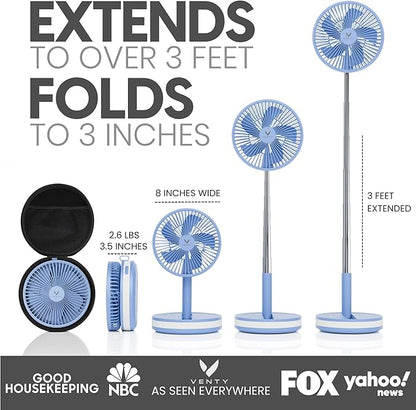 VENTY Portable Fan - Wireless Battery Operated Fan - 4 Speeds - LED Lighting - Carry Case & Remote Control - Cruise Travel - Outdoor Travel RV Power Bank With USB-C Port (Blue with Case)
