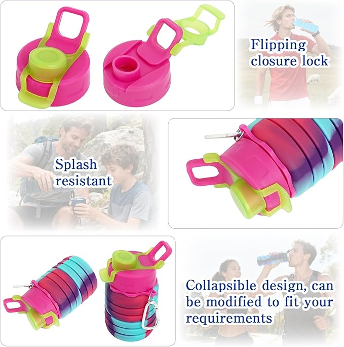 8 Pcs Collapsible Water Bottles with Clip 16 oz Portable Reusable Leakproof Silicone Foldable Water Bottles for Travel Camping Cycling Hiking Gym Yoga Outdoor Sports