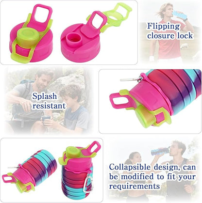 8 Pcs Collapsible Water Bottles with Clip 16 oz Portable Reusable Leakproof Silicone Foldable Water Bottles for Travel Camping Cycling Hiking Gym Yoga Outdoor Sports