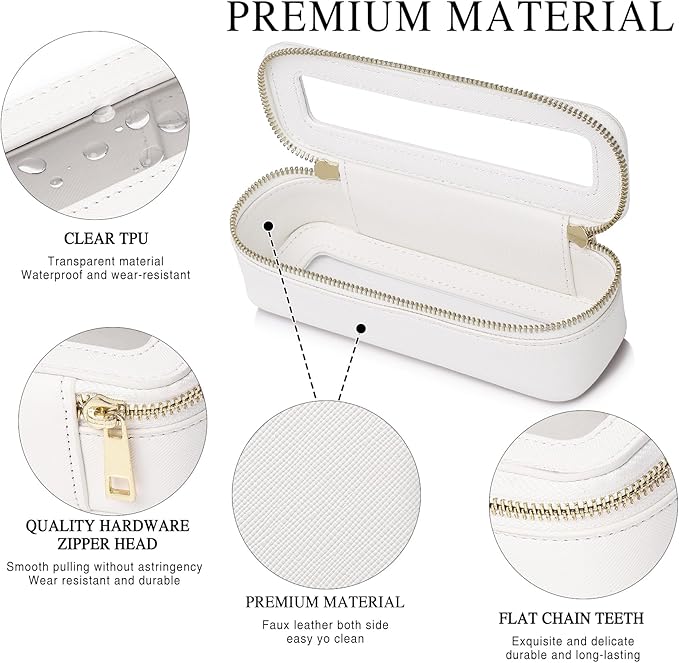 Pinkmik Travel Clear Makeup Bag with Brush Case TSA Approved Toiletry Bag Waterproof Cosmetic Organizer with Zipper Car Essential for Women (White, M+SLIM)