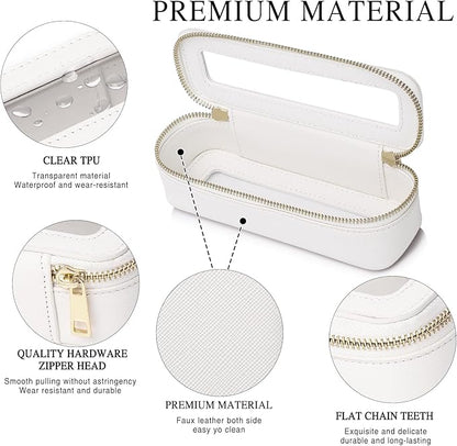 Pinkmik Travel Clear Makeup Bag with Brush Case TSA Approved Toiletry Bag Waterproof Cosmetic Organizer with Zipper Car Essential for Women (White, M+SLIM)