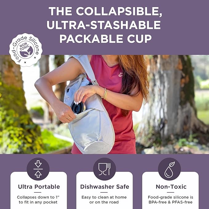 HYDAWAY 16oz Collapsible Pint - BPA-Free Silicone Cup with Stainless Steel Rim - Reusable, Packable, and Durable for Camping, Travel & Everyday Use