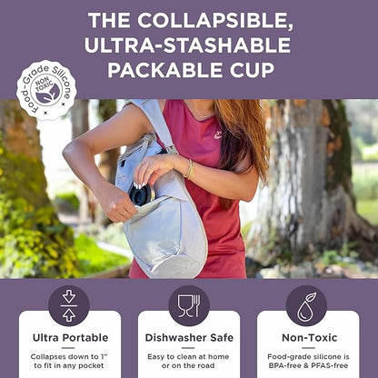 HYDAWAY 16oz Collapsible Pint - BPA-Free Silicone Cup with Stainless Steel Rim - Reusable, Packable, and Durable for Camping, Travel & Everyday Use