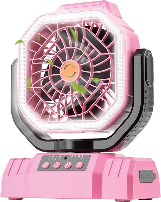 AVV 20000mAh High Speed Portable Camping Rechargeable Fan with Remote Control, Battery Powered with Auto Oscillating with Camping Essentials Accessories for Outdoor, Beach, Patio, Tent, Pink