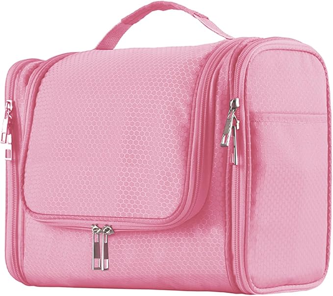 Buruis Large Toiletry Bag for Women and Men, Hanging Travel Bag for Makeup, Cosmetics, Shaving, Toiletries, Water-Resistant Dopp Kit for Gym, Camping, or Daily Use, Pink
