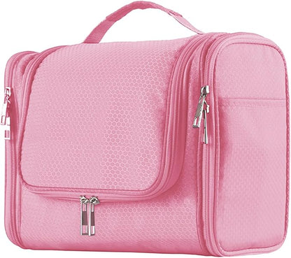 Buruis Large Toiletry Bag for Women and Men, Hanging Travel Bag for Makeup, Cosmetics, Shaving, Toiletries, Water-Resistant Dopp Kit for Gym, Camping, or Daily Use, Pink