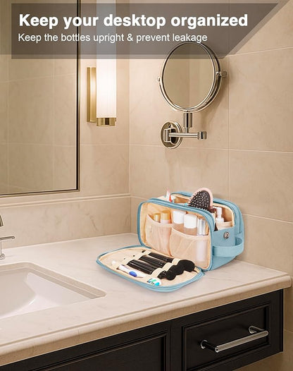 Toiletry Bag for Men & Women, Cruise Ship Travel Essentials, Shaving Dopp Kit with Dry and Wet Separation, Water-resistant Bathroom Cosmetic Organizer Bag, Makeup Accessories with Trolley Belt, Blue