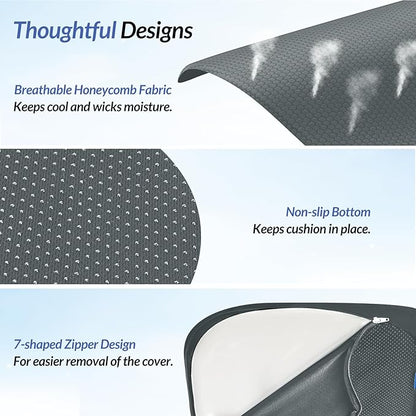 ZIKEE Ergonomic Seat Cushion with Thigh Relief Slope, Office Chair Cushion with Premium Memory Foam for Car, Home, U-Shaped Design Alleviates Hip, Tailbone Pain, Anti-Slip Sciatica Pain Relief (Gray)