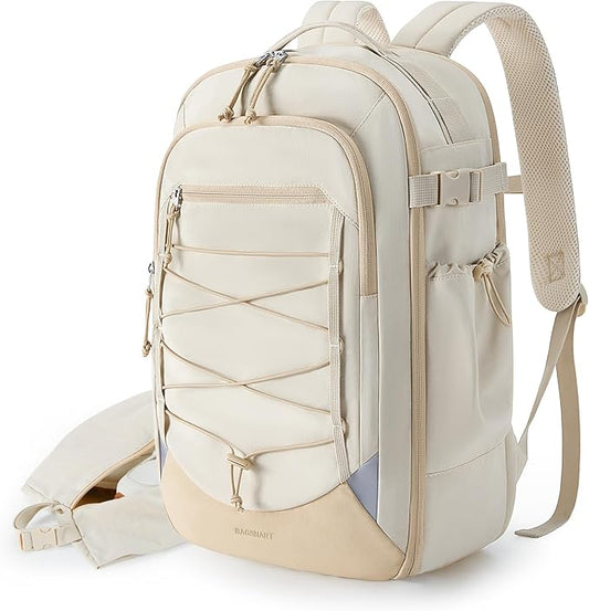 BAGSMART Carry On Travel Backpack, 17 Inch Large Travel backpack Carry On Flight Approved, Anti-theft Personal Item Backpack Travel Bag With Shoe Bag, 30L Water Resistant Casual Daypack, Beige