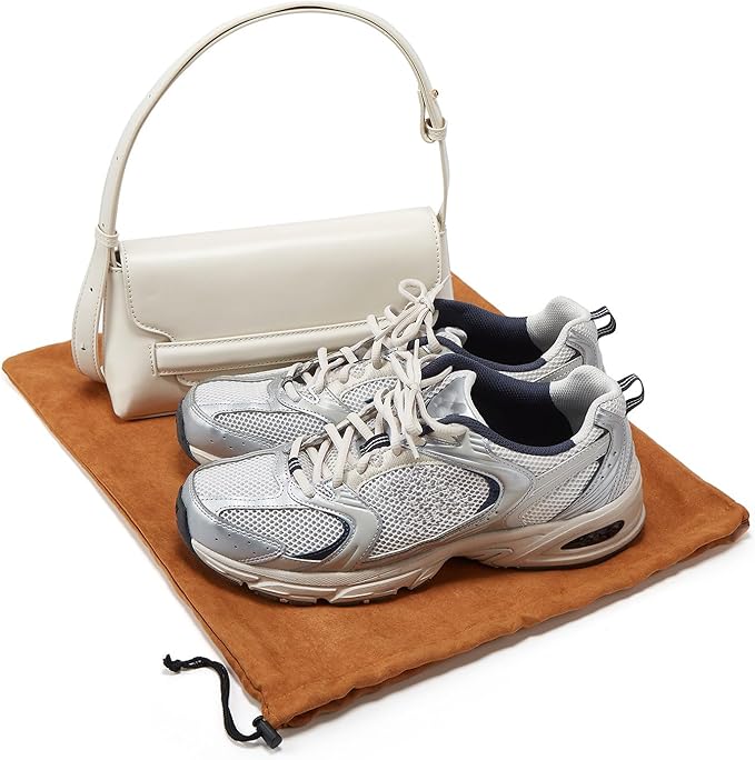 LAKE OF FIRE 4-Piece Travel Shoe Bags for Packing, 17.7" x 13.8" Dustproof Shoe Bags - Flannel Shoe Pouch with Drawstring Closure,Washable & Reusable(Brown)