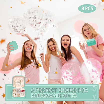 Leezmark 8 Pcs Jewelry Travel Case, Bridesmaid Gifts Set Of 6 & 8, Velvet Jewelry Travel Organizer Small Jewelry Box Bridesmaid Proposal Gifts Box Mini Storage Organizer Storage Box, Aquamarine